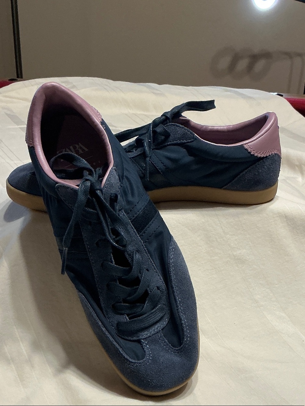 Zara Navy and Pink Low-Top Lace-Up Sneakers